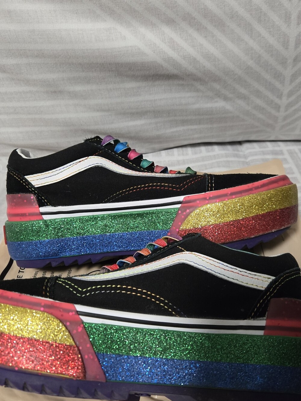 Vans Old Skool Stacked Glitter Black Rainbow Platform Sneakers W6 / M4.5 - Picture 6 of 7
